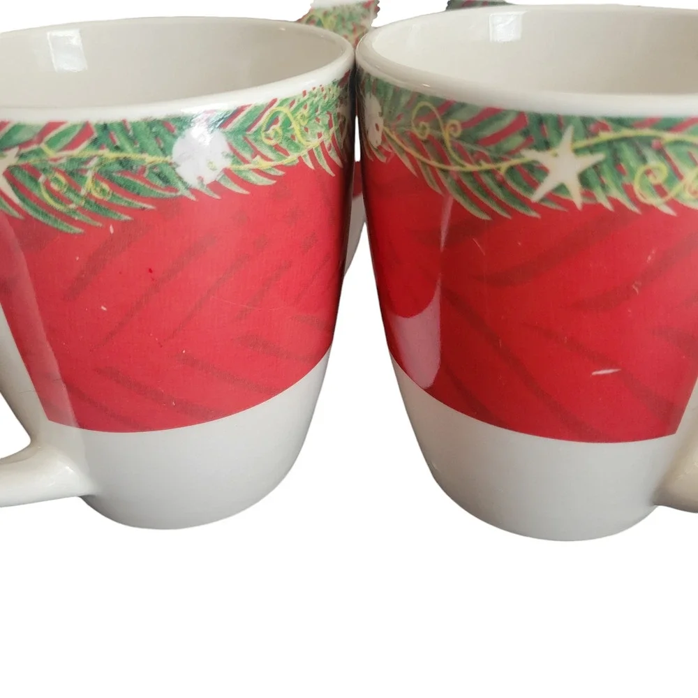 Vintage Oneida Christmas Palm Tree Cups Mugs Sand Dollars Starfish Set of 4 Rare
